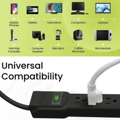 GoGreen Power 2.5' Surge Protector, 6 Outlet, Black (GG-16103MSBK)