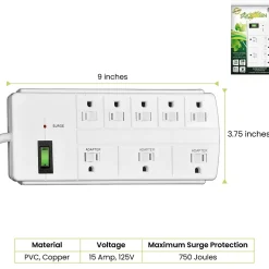 GoGreen Power 6' Surge Protector, 8 Outlet, White (GG-18316WH)
