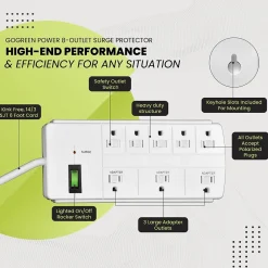 GoGreen Power 6' Surge Protector, 8 Outlet, White (GG-18316WH)