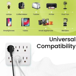 GoGreen Power Wall Tap, 6 Outlet, White, 3/Pack (GG-16000TW)