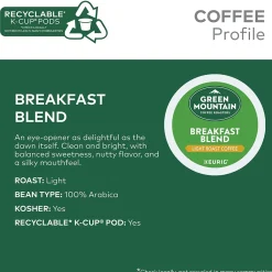 Green Mountain Breakfast Blend Coffee Keurig® K-Cup® Pods, Light Roast, 96/Carton (6520)