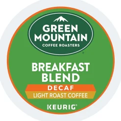 Green Mountain Breakfast Blend Decaf Coffee Keurig® K-Cup® Pods, Light Roast, 96/Carton (7522)