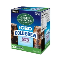 Green Mountain Coffee Roasters Iced Cold Brew Almond Vanilla Iced Coffee Keurig® K-Cup® Pods, Light Roast, 20/Box (5000372045)