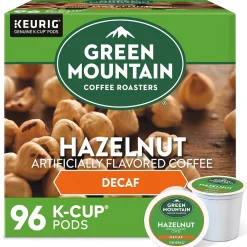 Green Mountain Hazelnut Decaf Coffee Keurig® K-Cup® Pods, Light Roast, 96/Carton (77923)