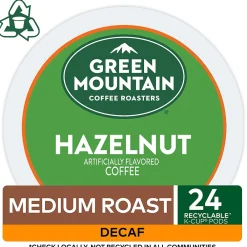 Green Mountain Hazelnut Decaf Coffee, Light Roast, 0.33 oz. Keurig® K-Cup® Pods, 24/Box (7792)