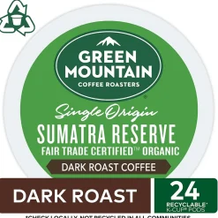 Green Mountain Sumatra Reserve Coffee, Dark Roast, 0.40 oz. Keurig® K-Cup® Pods, 24/Box (4060)