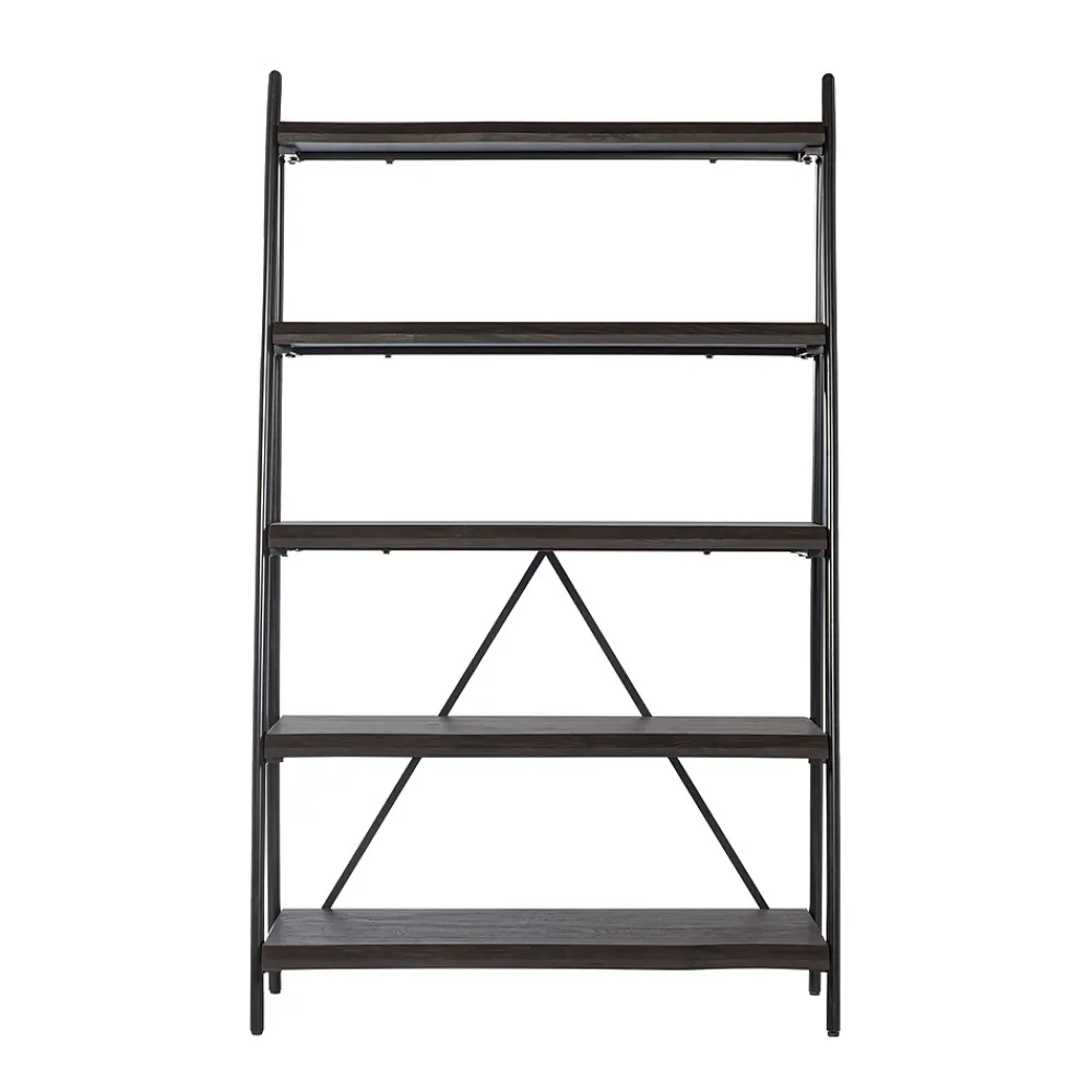 Bookcases*Gry Mattr Live Edge 66.14"H 5-Shelf Ladder Bookcase, Black Walnut (GMCC-00842)