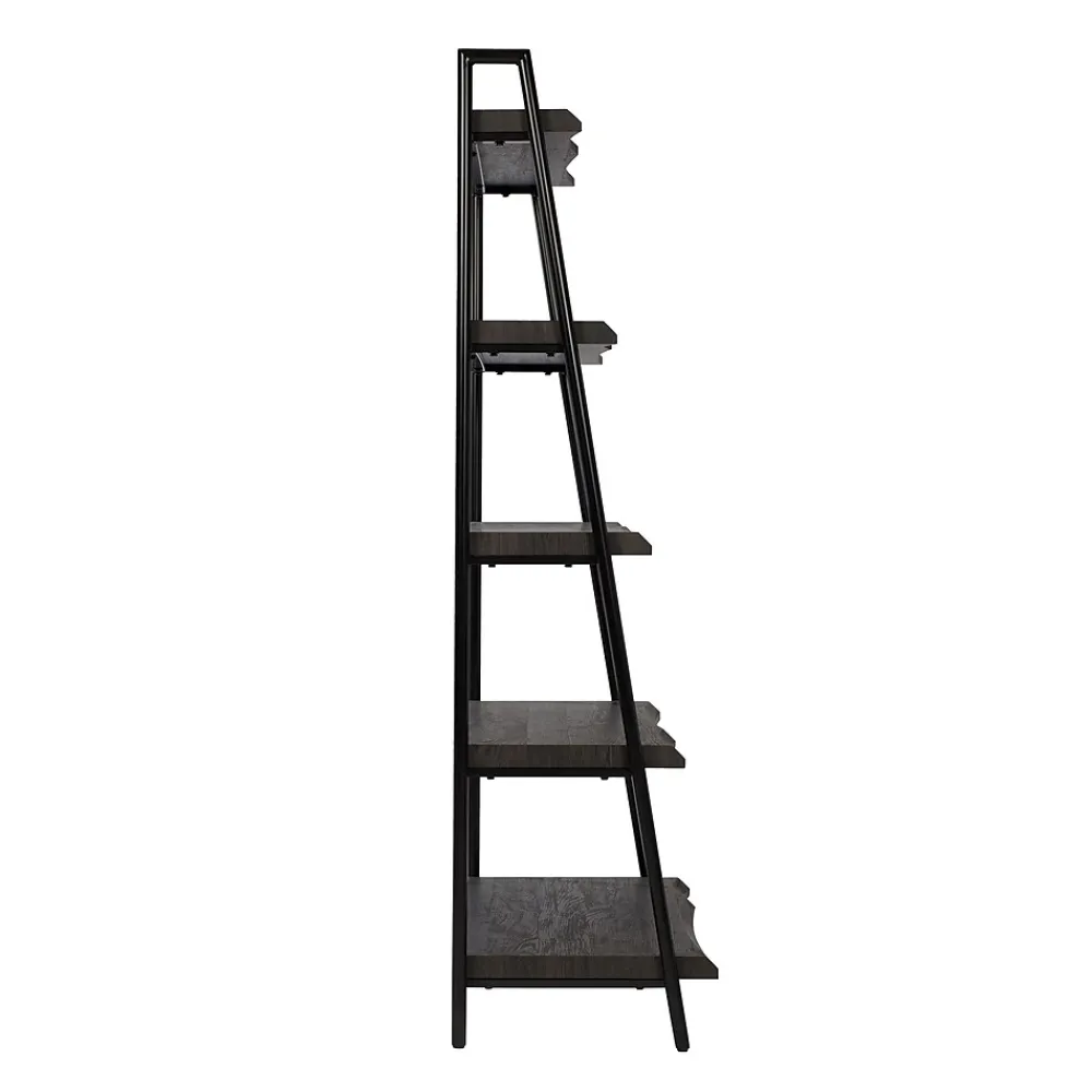 Bookcases*Gry Mattr Live Edge 66.14"H 5-Shelf Ladder Bookcase, Black Walnut (GMCC-00842)