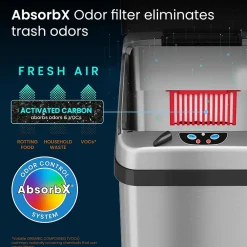 Stainless Steel Rectangular Extra-Wide Sensor Trash Can with AbsorbX Odor Control System, 13 Gal., Silver (SC13RX)<Halo Sale
