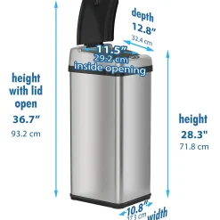 Stainless Steel Rectangular Extra-Wide Sensor Trash Can with AbsorbX Odor Control System, 13 Gal., Silver (SC13RX)<Halo Sale