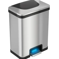 TapCan Stainless Steel Rectangular Pedal Sensor Trash Can with AbsorbX Odor Control System, Trim, 13 Gal. (TC13SB)<Halo Hot
