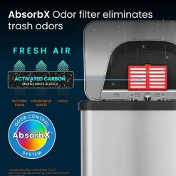 TapCan Stainless Steel Rectangular Pedal Sensor Trash Can with AbsorbX Odor Control System, Trim, 13 Gal. (TC13SB)<Halo Hot