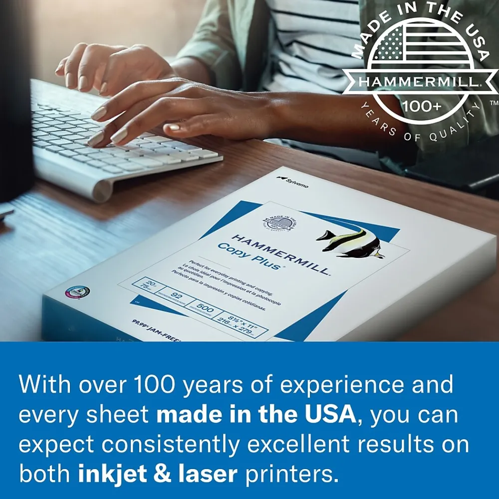 Large Quantity Paper*Hammermill Great White 30% Recycled 8.5" x 11" Copy Paper, 20 lbs., 92 Brightness, 5000 Sheets/Carton (86700)