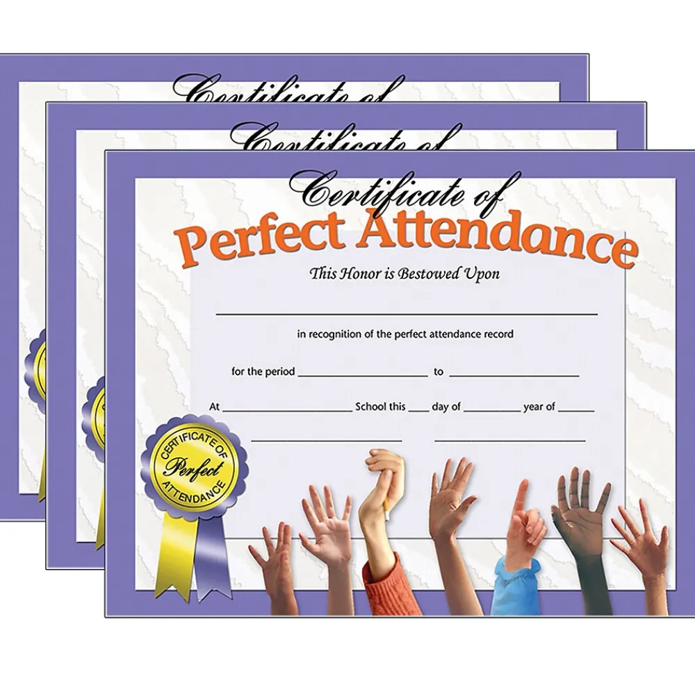 Awards & Certificates*Hayes Publishing Certificate of Perfect Attendance, 30 Per Pack, 3 Packs (H-VA613-3)