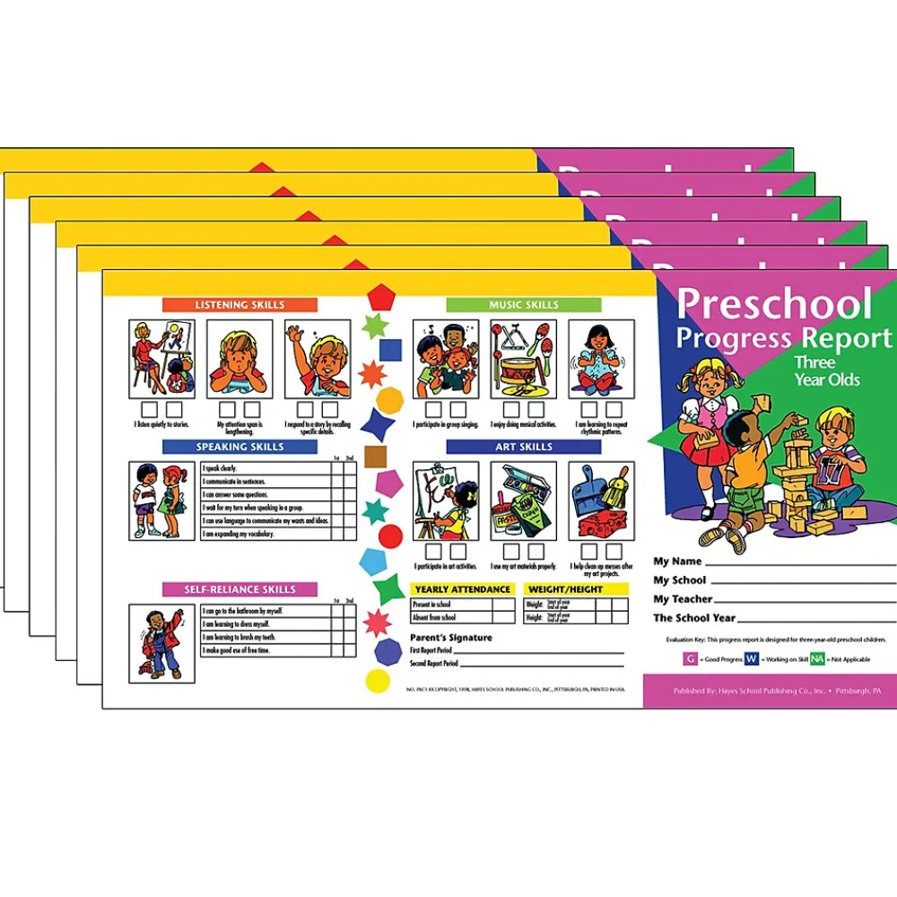 Grade Books*Hayes Publishing Preschool Progress Report, Three Year Olds, 10 Per Pack, 6 Packs (H-PRC1-6)