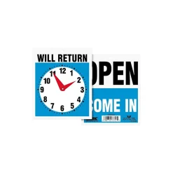 U.S. Stamp Headline® Reversible "OPEN/WILL RETURN" Business Sign with Clock, 7 1/2" x 9", 1 each