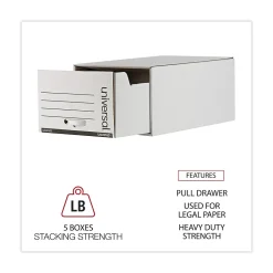 File Storage|Universal Heavy-Duty Storage Box Drawer, Legal Size, White, 6/Carton (UNV85301)