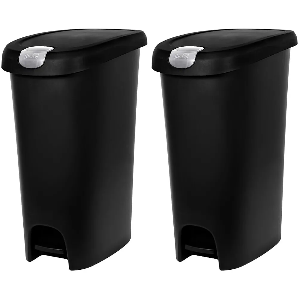 Lockable Step On Trash Can, 12 Gallon, Black, 2/Pack (HFTCOM225807545)<Hefty Sale