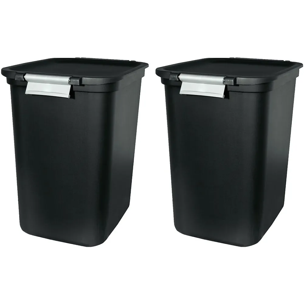Locking Hinged Lid Trash Can, 7.7 Gallons, Black, 2/Pack (HFTCOM229207507)<Hefty Online
