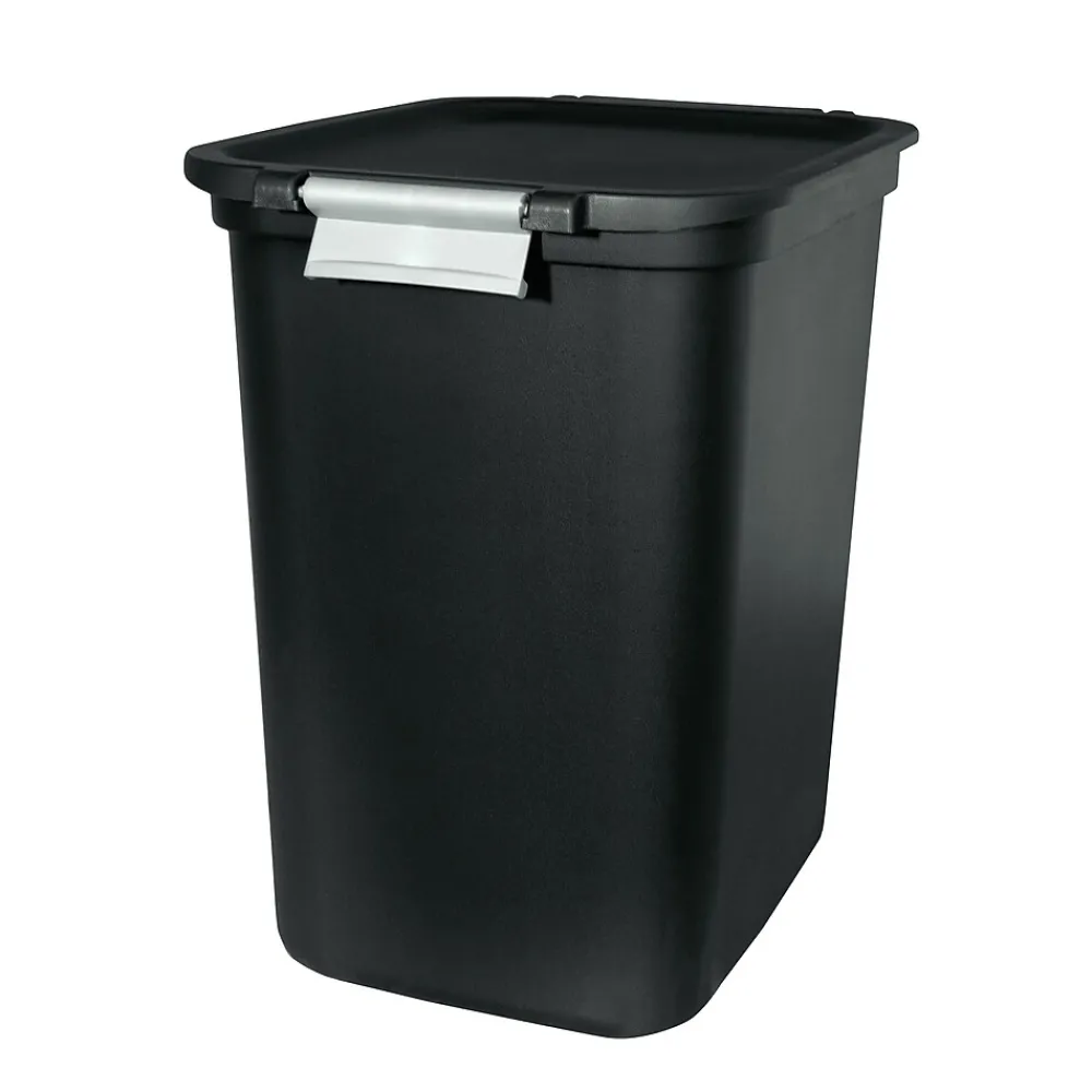 Locking Hinged Lid Trash Can, 7.7 Gallons, Black, 2/Pack (HFTCOM229207507)<Hefty Online