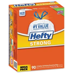 Strong 13 Gallon Kitchen Trash Bag, 23.75" x 27", Low Density, 0.9 mil, White, 90 Bags/Box (RFPE84574)<Hefty Sale