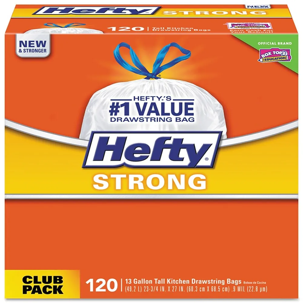 Strong 13 Gallon Scented Kitchen Trash Bag, 24" x 27.75", Low Density, Lavender & Sweet Vanilla, White, 120 Bags/Box<Hefty New