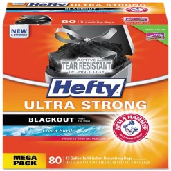 Ultra Strong 13 Gallon Scented Kitchen Trash Bag, 23.75" x 24.88", Low Density, 0.9 mil, Citrus Twist, Black, 80 Bags/Box<Hefty Hot
