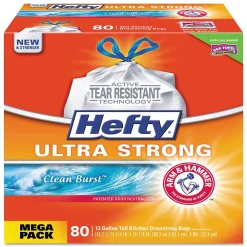 Ultra Strong 13 Gallon Scented Kitchen Trash Bag, 23.75" x 24.88", Low Density, 0.9 mil, Clean Burst, White, 80 Bags/Box<Hefty Sale