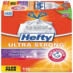 Ultra Strong 13 Gallon Kitchen Trash Bag, 23.75" x 24.88", Low Density, Lavender & Sweet Vanilla, 110 Bags/Box<Hefty Outlet