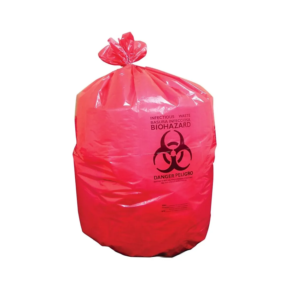 Heritage 30 Gal. Biohazard Liners, Red, 43"L x 30"W, 200/Carton (A6043PR)<Heritage Bag Hot