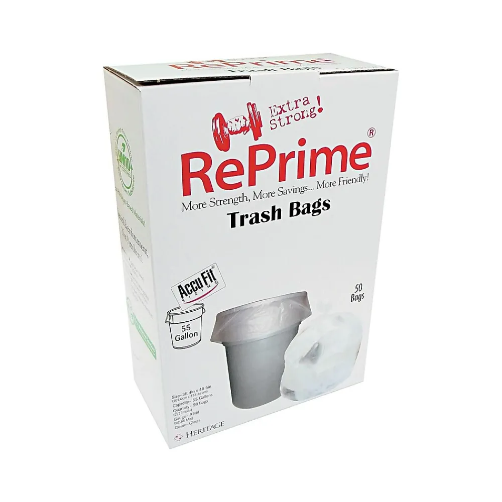 Heritage AccuFit 55 Gallon Industrial Trash Bag, 40" x 53", Low Density, 0.9 Mil, Clear, 50 Bags/Box (H8053TC RC1)<Heritage Bag Clearance
