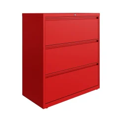 File Cabinets*Hirsh HL10000 Series 3-Drawer Lateral File Cabinet, Locking, Letter/Legal, Lava Red, 36" (24252)