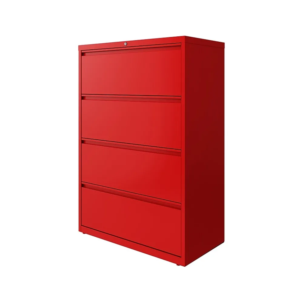 File Cabinets*Hirsh HL10000 Series 4-Drawer Lateral File Cabinet, Locking, Letter/Legal, Lava Red, 36" (24255)