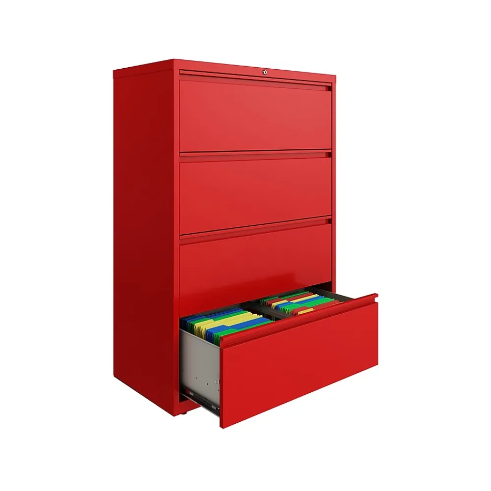File Cabinets*Hirsh HL10000 Series 4-Drawer Lateral File Cabinet, Locking, Letter/Legal, Lava Red, 36" (24255)