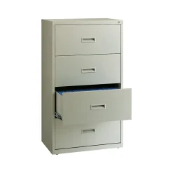 File Cabinets*Hirsh HL1000 Series 4-Drawer Lateral File Cabinet, Letter/Legal Size, Lockable, 52.5"H x 30"W x 18.63"D, Light Gray (19440)