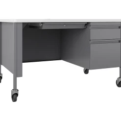 Computer Desks*Hirsh Teacher's 48"W Mobile Single-Pedestal Teacher's Desk, Platinum/White (22647)