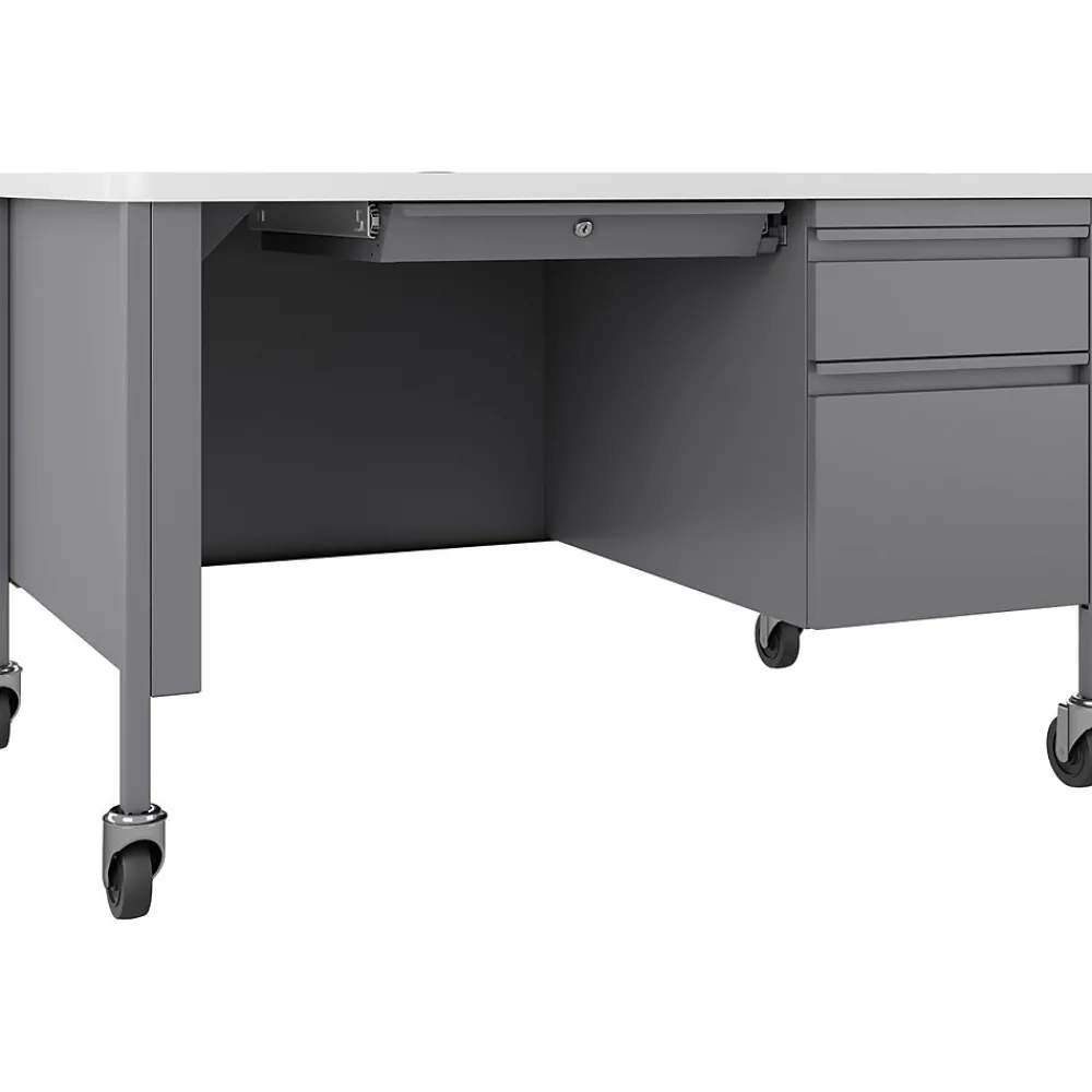 Computer Desks*Hirsh Teacher's 48"W Mobile Single-Pedestal Teacher's Desk, Platinum/White (22647)