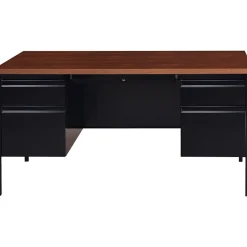 Corner Desks*Hirsh 60"W Double-Pedestal Computer Desk, Black/Walnut (20101)