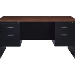 Computer Desks*Hirsh 60"W Double-Pedestal Desk, Black/Walnut (20533)