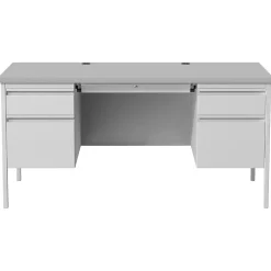 Office Desks*Hirsh 60"W Double-Pedestal Desk, Light Gray/Gray (20103)