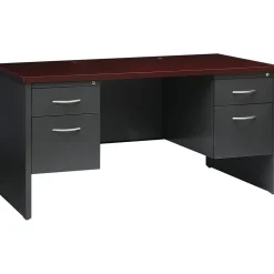 Computer Desks*Hirsh 60"W Double-Pedestal Desk, Charcoal/Mahogany (20534)