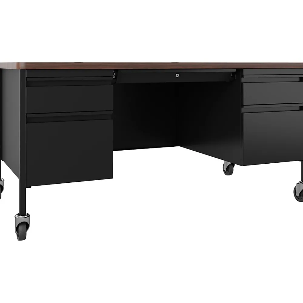 Computer Desks*Hirsh 60"W Double-Pedestal Mobile Teacher's Desk, Black/Walnut (22648)