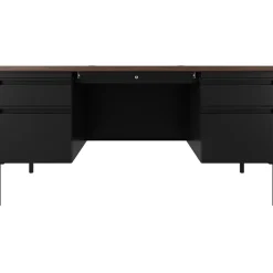 Computer Desks*Hirsh 60"W Double-Pedestal Teacher's Desk, Black/Walnut (22644)