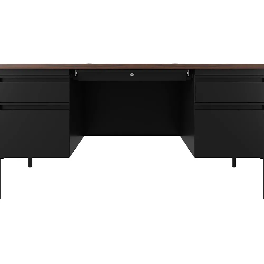 Computer Desks*Hirsh 60"W Double-Pedestal Teacher's Desk, Black/Walnut (22644)