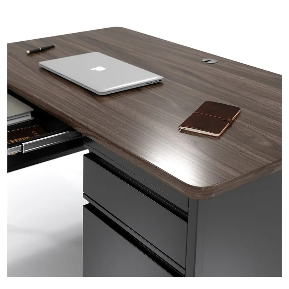Computer Desks*Hirsh 60"W Double-Pedestal Teacher's Desk, Black/Walnut (22644)