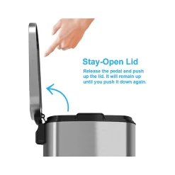 Stainless Steel Step Trash Can with Hinged Lid, 13.2-Gallon, Silver (HLSS13R)<HLS Commercial Outlet