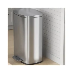 Stainless Steel Step Trash Can with Hinged Lid, 13.2-Gallon, Silver (HLSS13R)<HLS Commercial Outlet