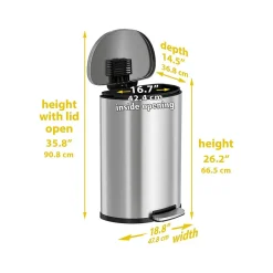 Stainless Steel Trash Can with Hinged Lid, 13.2-Gallon, Silver (HLSS13DFR)<HLS Commercial Best