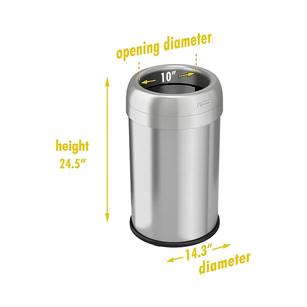Stainless Steel Trash Can with Open Lid, 13-Gallon, Silver (HLS13STR)<HLS Commercial Outlet