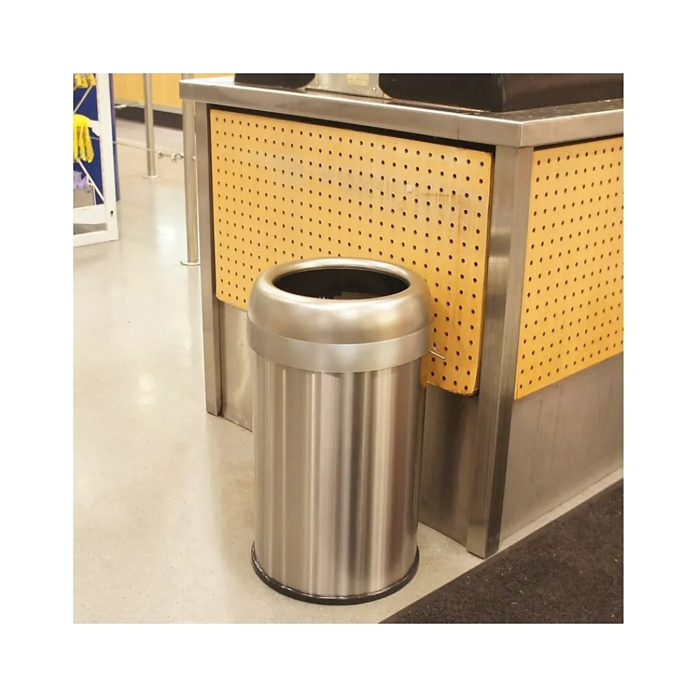 Stainless Steel Trash Can with Open Lid, 13-Gallon, Silver (HLS13STR)<HLS Commercial Outlet